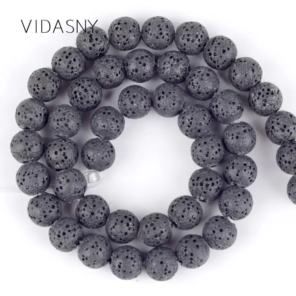 

Natural Mineral Beads Black Lava Stone Round Beads For Needlework Jewelry Making 6 8 10 12mm Diy Bracelet Necklace Charms 15''