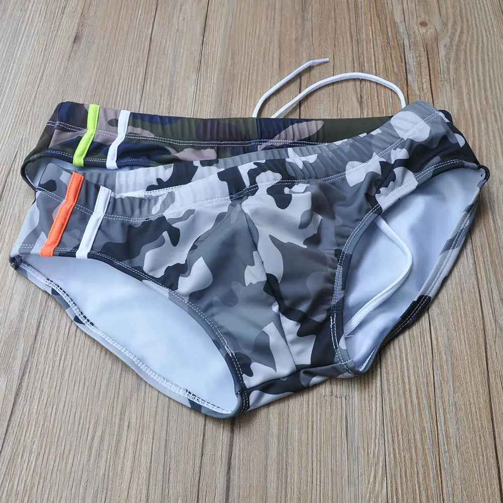 Плавательные мужские трусы сексуальные камуфляжные плавки Мужские Шорты для