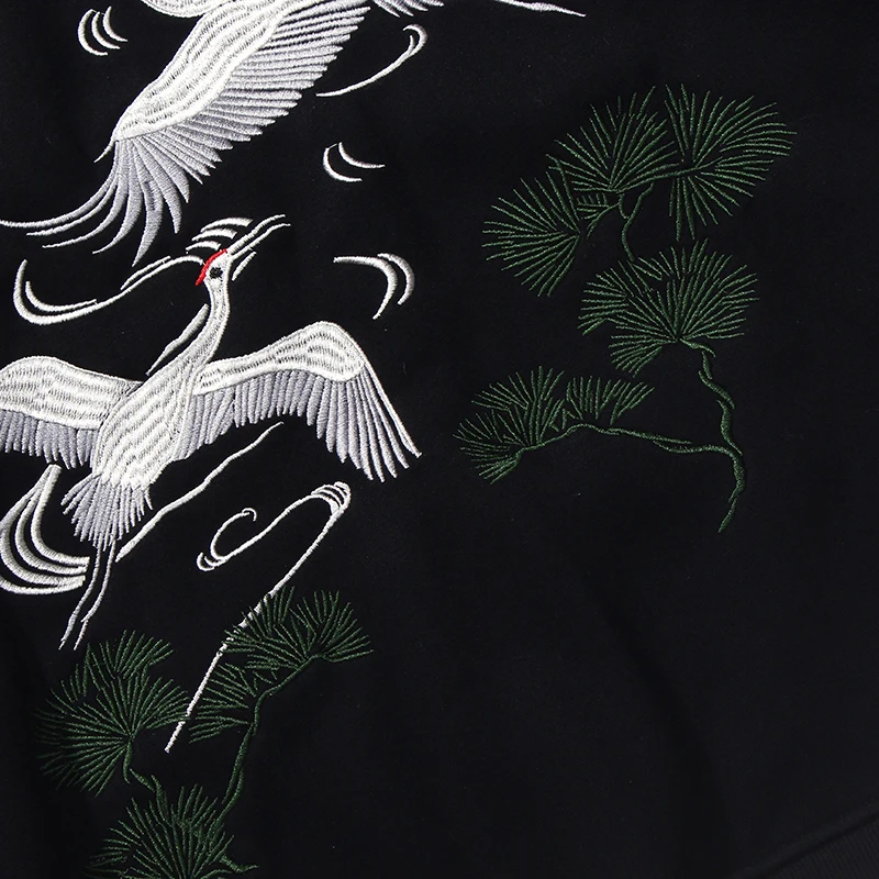

Aolamegs Men's High Street Hoodies Chinese Casual Hooded Pullover Flying Crane Printed Sweatshirts Autumn Harajuku Couple Tops