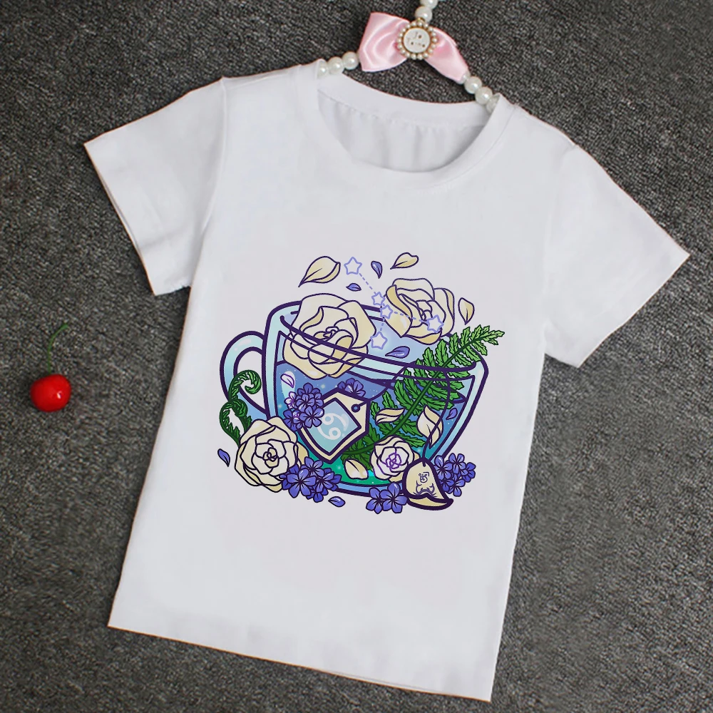 

Beautiful Flowers Tea Cup Printed T-shirt 2021 New Summer Girls T Shirt Fashion Kids Shirt Short Sleeve Baby Clothes Plus Size