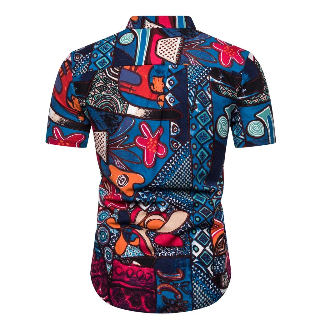 Мужская гавайская рубашка camisa, летняя Этническая Повседневная хлопковая льняная рубашка с коротким рукавом, мужская рубашка chemise homme, уличная одежда W