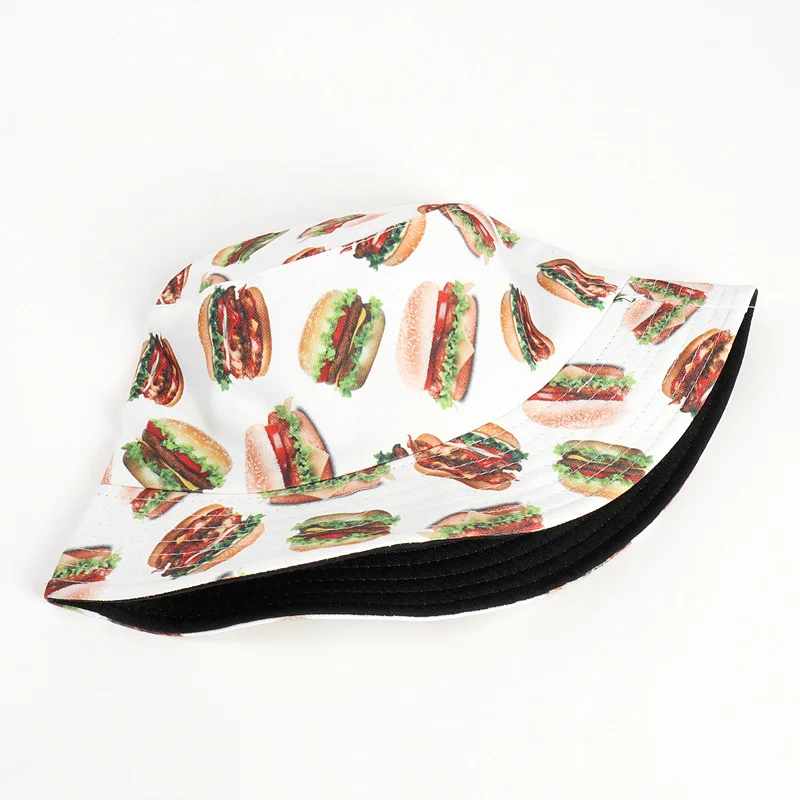 

Cotton Burger Print Bucket Hat Fisherman Hat Outdoor Travel Sun Cap Hats for Men and Women 329