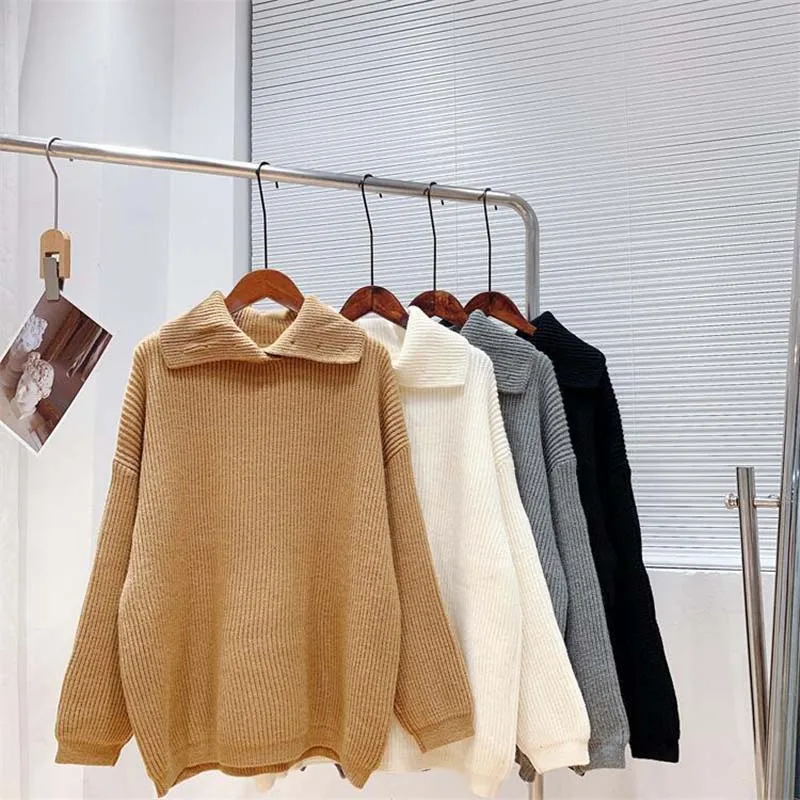 

DAYIFUN Women's Sweaters Solid Color Single-breasted Turtleneck Knitting Preppy Style Loose Korean Fashion Winter Woman Sweater