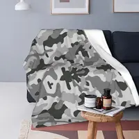 Camouflage Military Grey Pattern Blanket Velvet Army Camo Lightweight Throw Blankets for Home Couch Bedroom Quilt