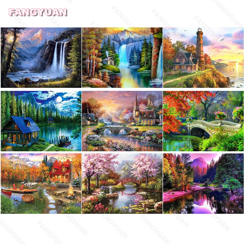 

Diy 5D Diamond Painting Natural Scenery Bridge Flowers Landscape Full Diamond Embroidery Mosaic Kit Rhinestones Home Decor Gift