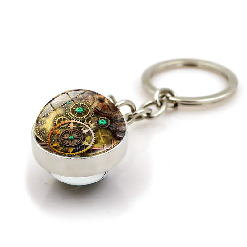 Часы в стиле стимпанк фото двухсторонний стеклянный шар брелок подвеска