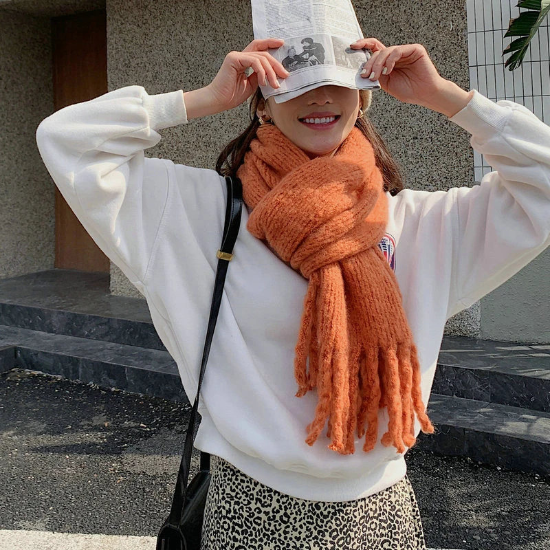 Женский винтажный Повседневный Шарф с кисточками зимняя теплая шаль из