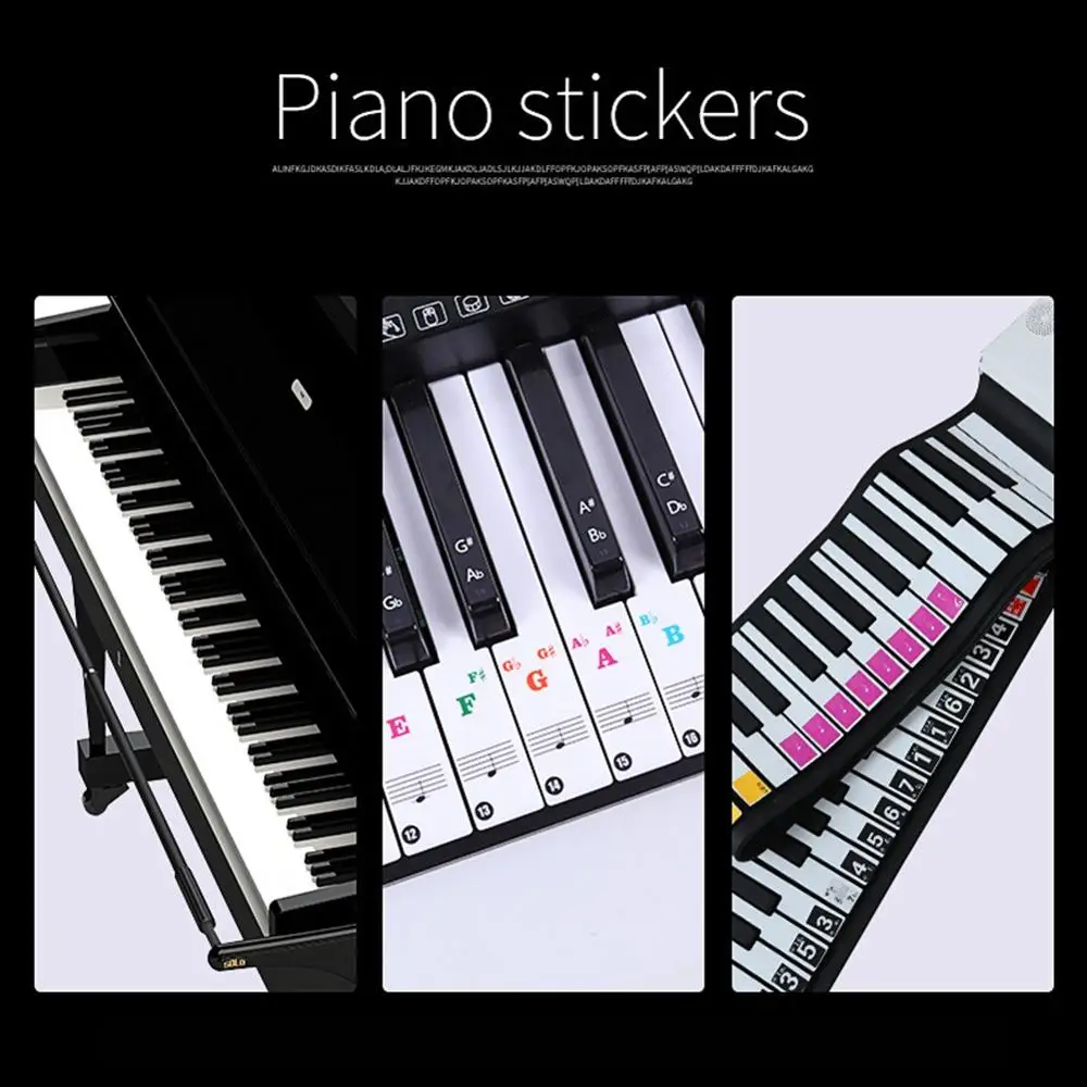 

AISPORT 88/61 Key Color Piano Letter Keyboard Transparent Stickers Notation Transparent Notes Stickers Keyboard Hand Roll Piano