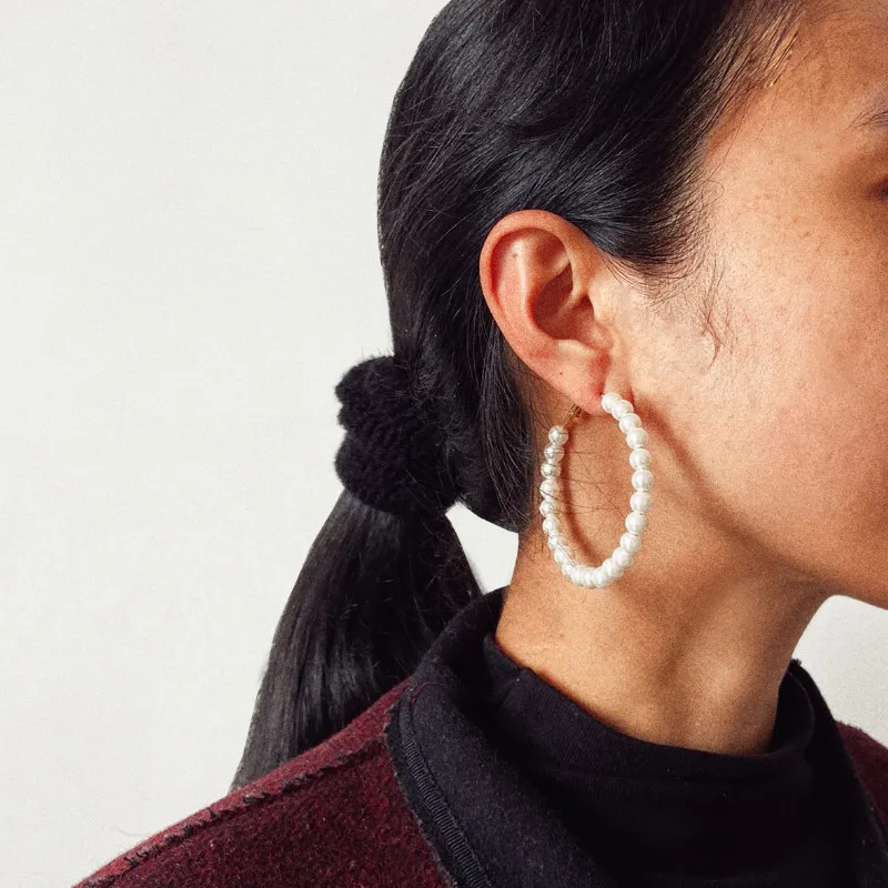 

Exquisite Women Pearl Hoop Earrings Statement Jewelry Gifts