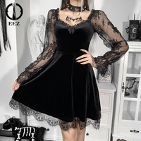 black lace dress velvet vintage lolita high waist women backless elegant party dress gothic patchwork vestido feminino