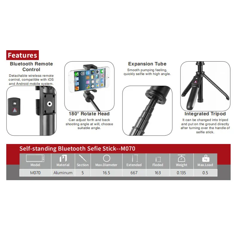 Штатив для селфи KINGJOY беспроводной Bluetooth мини штатив выдвижной монопод iPhone X 8 7 6s