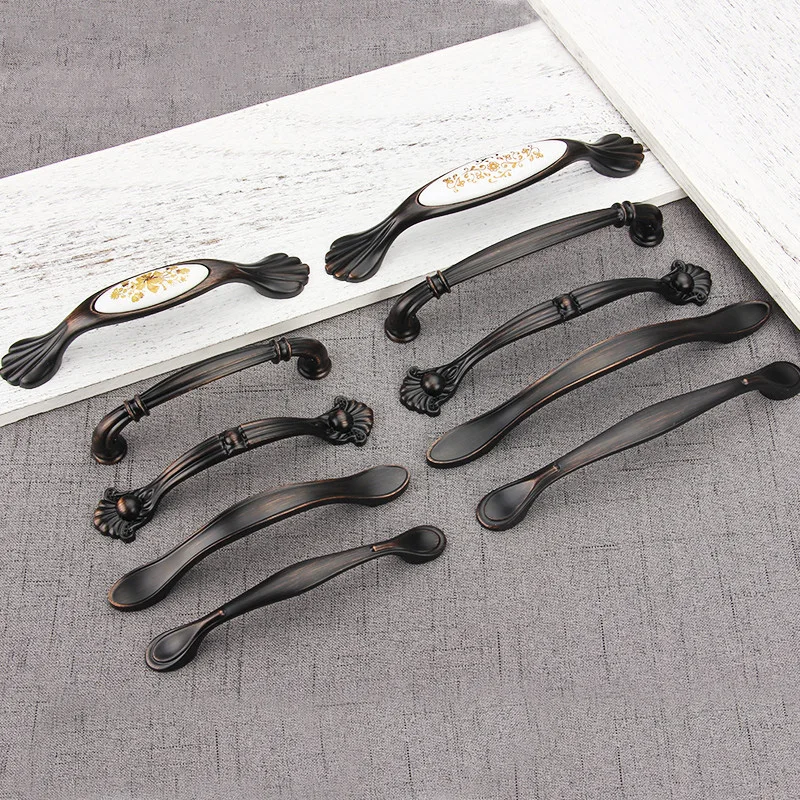 Элегантная дверная ручка для шкафа европейская черная настенная в стиле ретро и