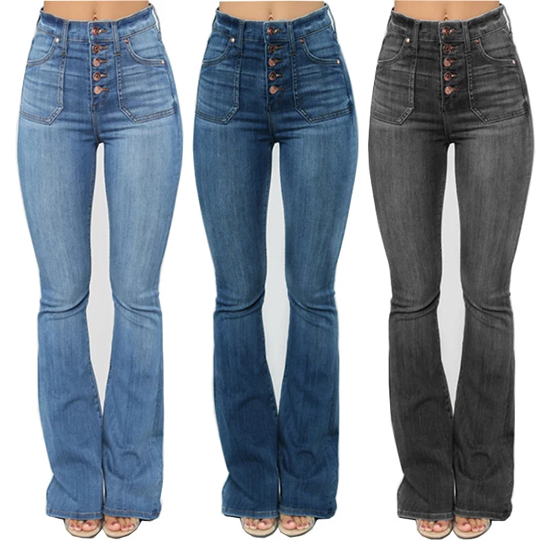 

Factory Direct European and American Amazon Hot Women's Denim Pants Patch Bag Sewing Button Slim Denim Pants