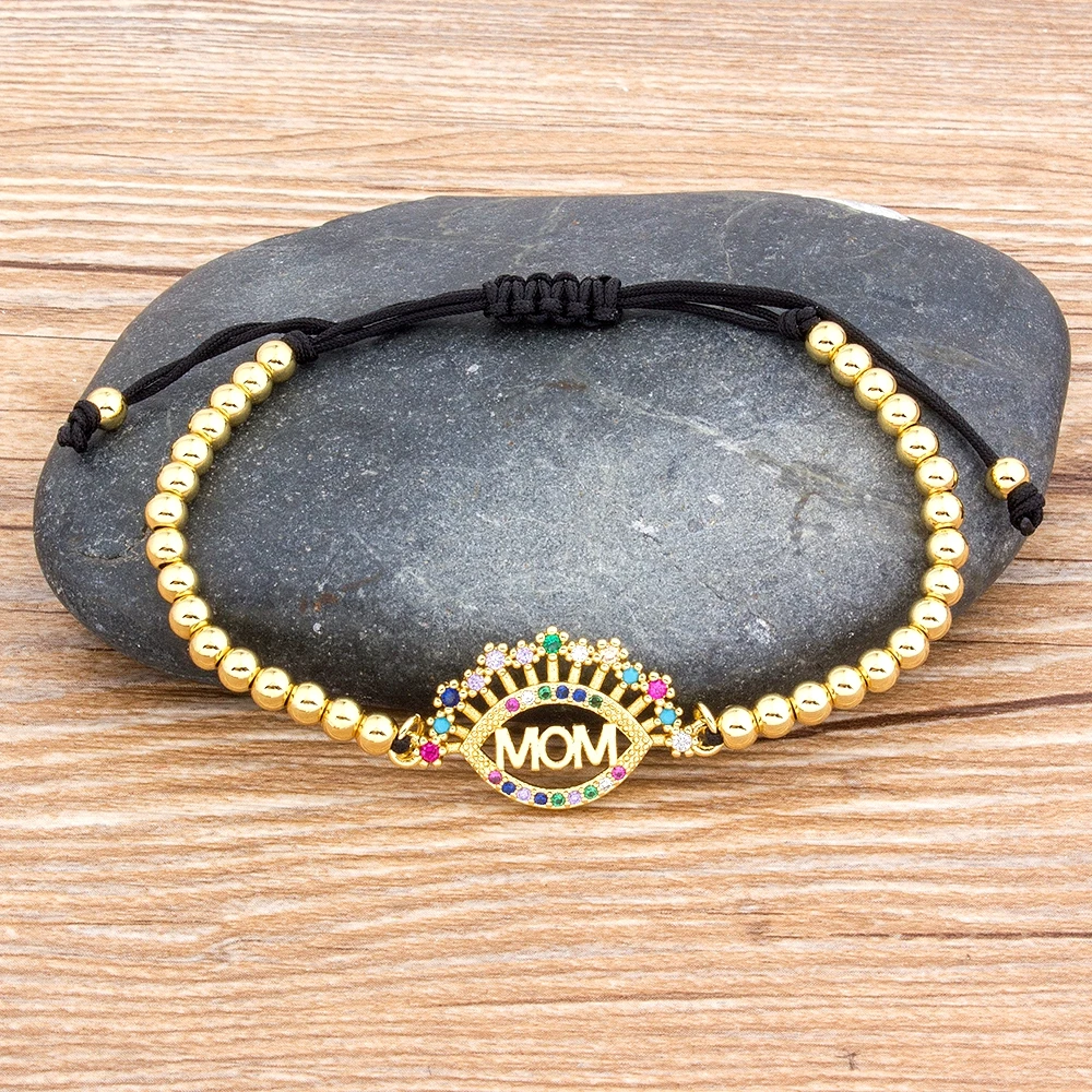 

Classic Handmade Jewelry Copper CZ Bead Adjustable Rope Bracelets For Mom Rainbow Bangle Best Birthday New Year Gift