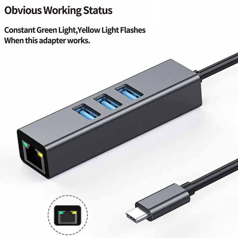 USB Type-C гигабитный Ethernet-адаптер концентратор с 3 * 0 и RJ45 портом 1000M сетевая карта