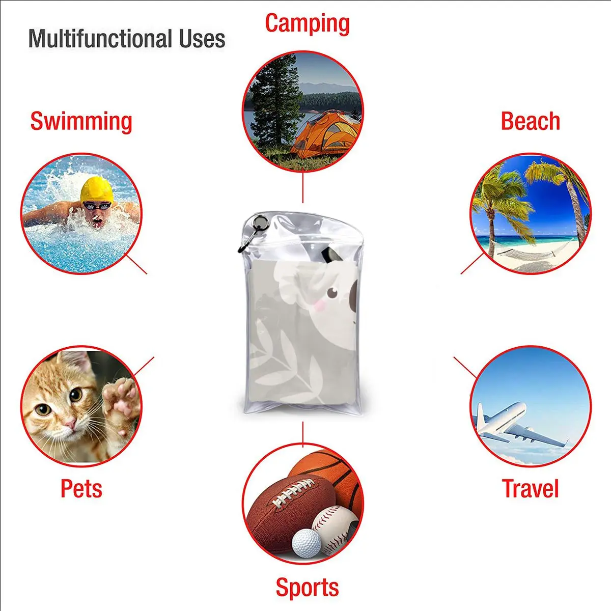 

Ultralight Compact Quick Drying Towel Cute Koala And Leaves Microfiber Camping Hiking Hand Face Towel Outdoor Travel Kits