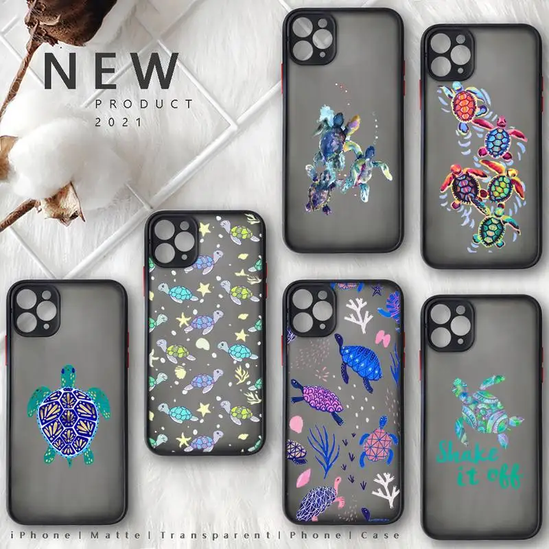 

Ocean Cute Cartoon Turtle animal Phone Case matte transparent For iphone 7 8 11 12 13 plus mini x xs xr pro max cover