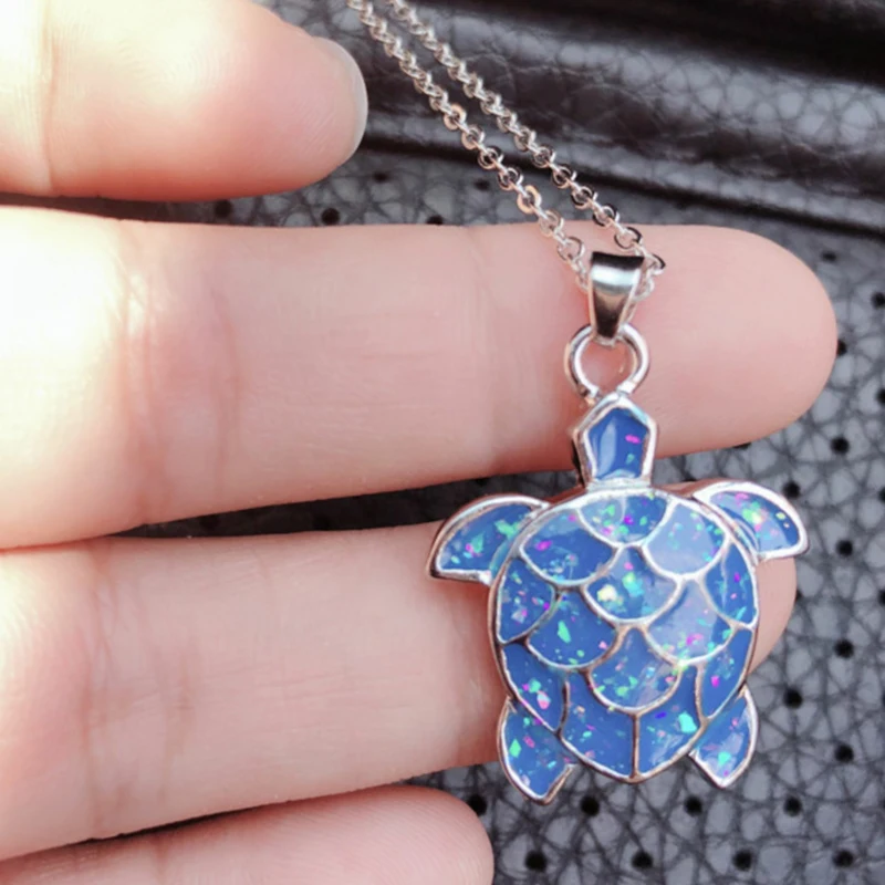 Креативные женские ожерелья с подвеской в виде черепахи синего кристалла