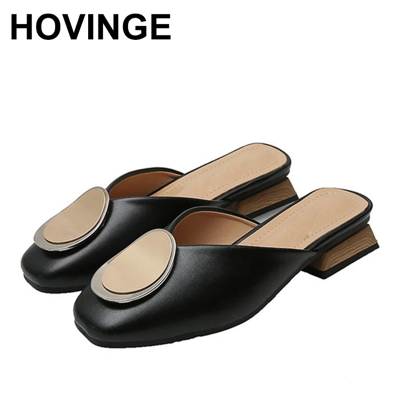 

HOVINGEGenuine кожа с открытыми пальцами; Женские мюли; Сапоги с металлическим украшением, квадратный носок, для повседневного использования, не с...