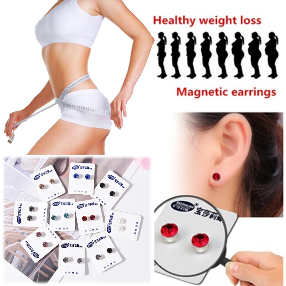 

1 PairWeight Loss Earrings Crystal Slimming Healthy Acupoints Stud Magnetic Therapy Jewelry