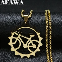 2022 stainless steel sports bicycle necklace for womenmen tires gold color pendant necklace jewelry collier homme n4108s01