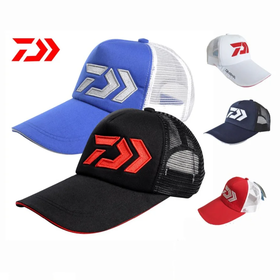 

Daiwa Men Fishing Caps Sunshade Sun protection Black/Blue Breathable Mesh Cap Outdoor Sports Adjustable Hat