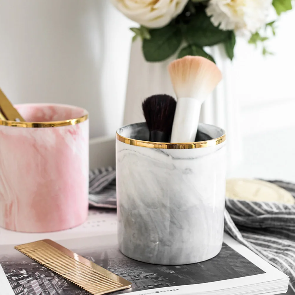 

Cosmetic Storage Box Desktop Organizer Nordic Marble Storage Ceramic Tank Cosmetic Brush Organizer Kitchen Home Office Storage