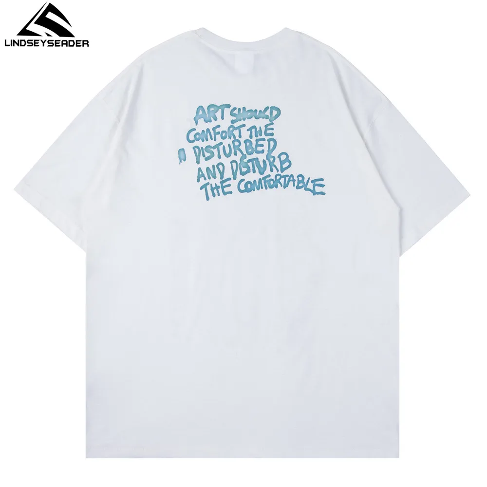 

LINDSEY SEADER Men's T-shirt Hip Hop Oversized Print 2021 Casual Harajuku Streetwear Summer Short Sleeve cotton Tops Tee Tshirt