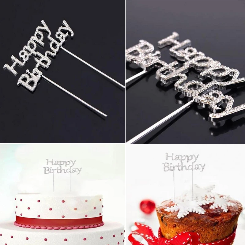 С Днем Рождения вставка для торта с днем рождения украшением в виде кристаллов