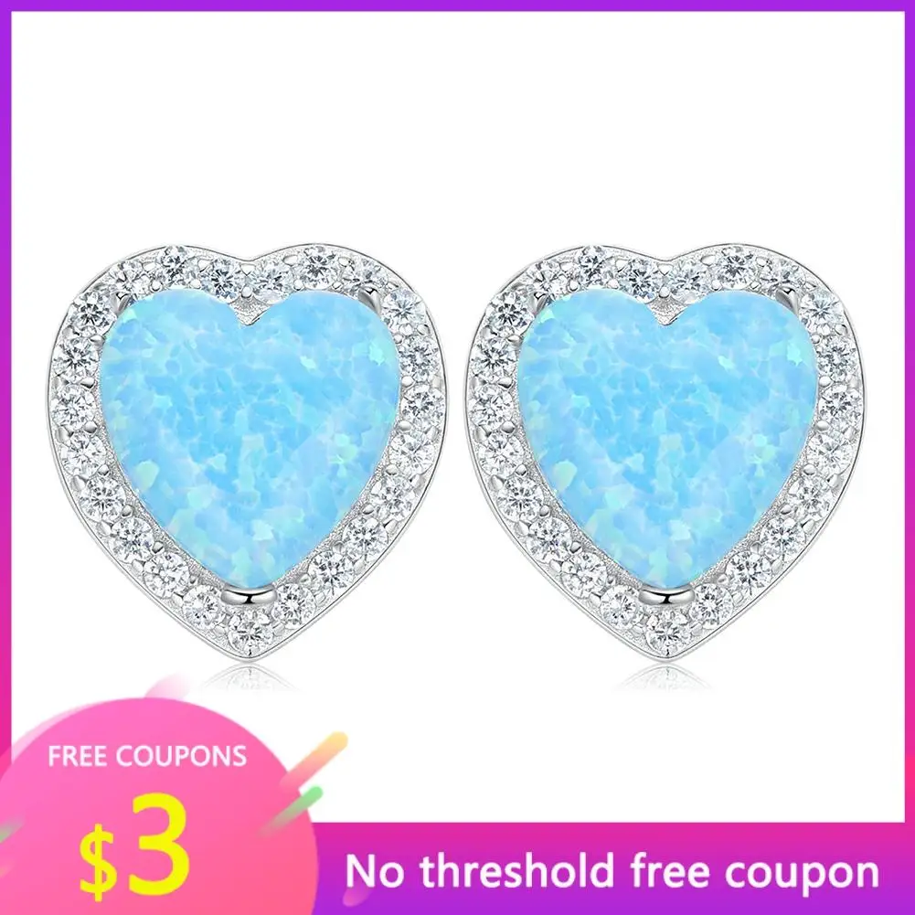 

OGULEE Fashion Opal Stone Exquisite Heart-shaped S925 Sterling Silver Stud Earrings for Women Clear Zircon Earrings Jewelry