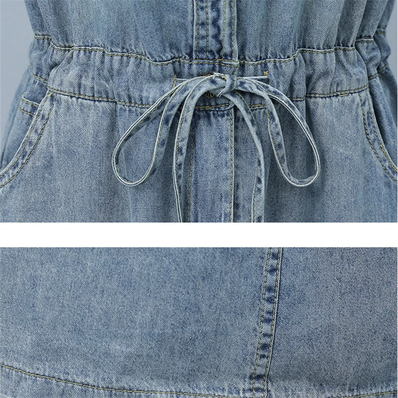 

2021 Summer Fashion New Round Neck Short Sleeve Denim Embroidery Self-Cultivation Temperament Dress Female Trendy H064