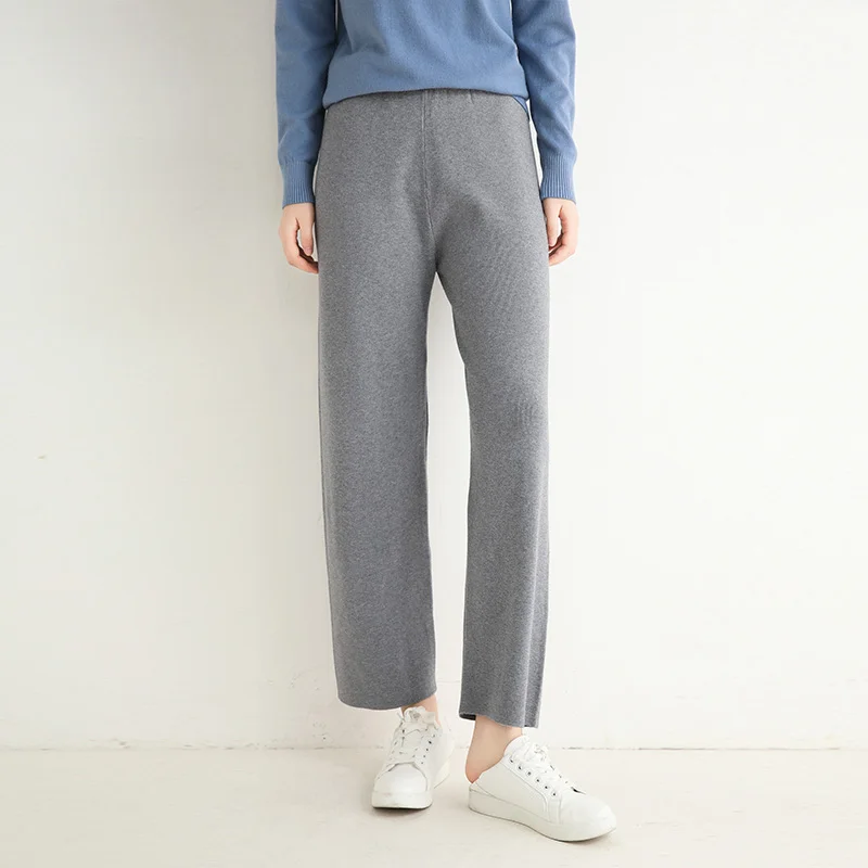 Women's wide leg pants high waist drape 2020 new slim and versatile straight loose casual knitted warm pants