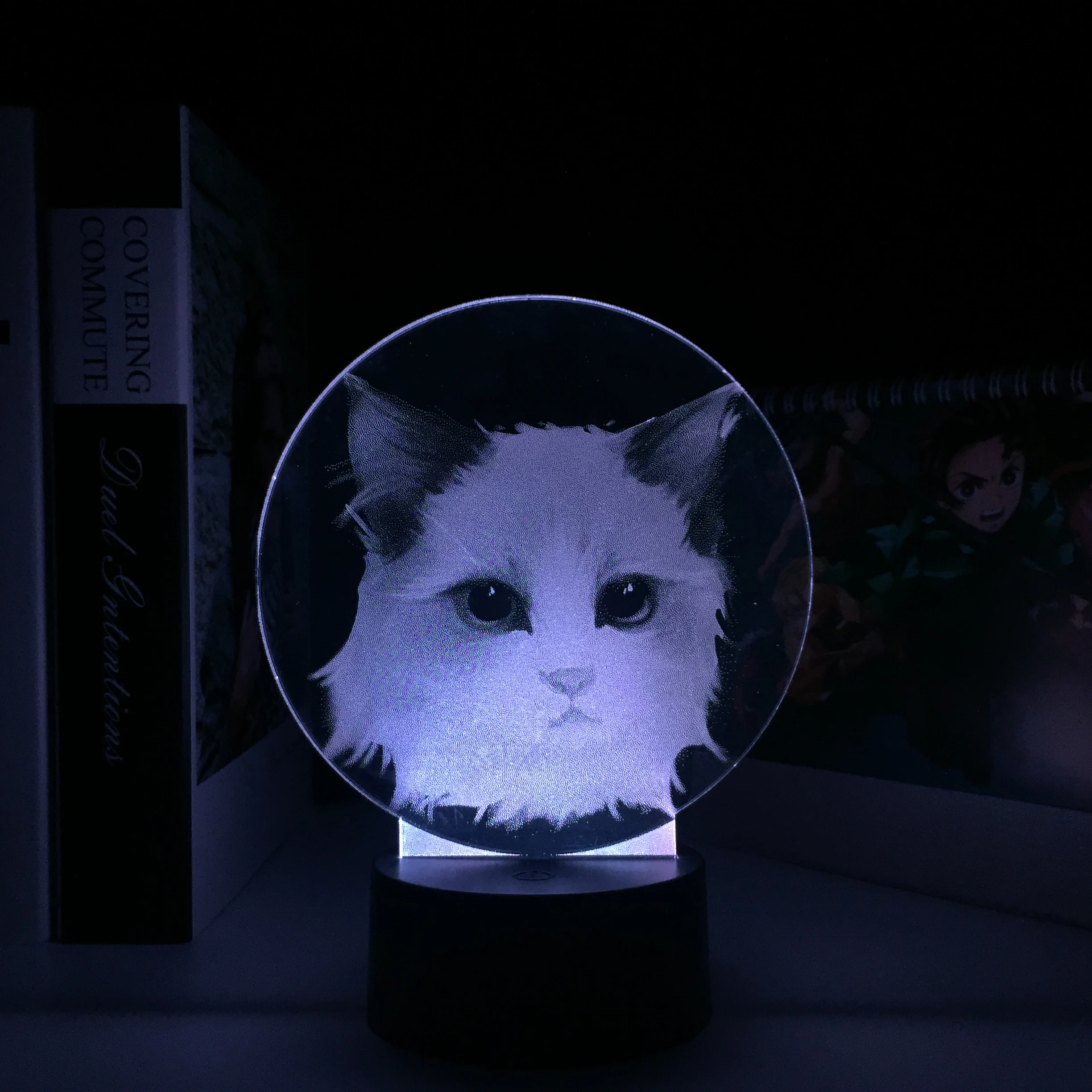 

Cute Cat Head Pattern 3D Lamp Visual Illusion Black Base Acrylic Light Guide Plate for Children Couple Festival Birthday Gifts