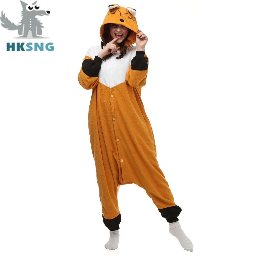 Кигуруми флисовые пижамы для взрослых с изображением лисы рисунками животных на