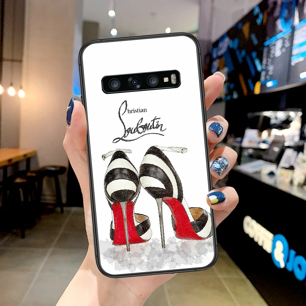 

Fashion Luxury High Heels Brand Phone Case For Samsung Galaxy Note S 8 9 10 20 Plus E Lite Uitra black Waterproof Tpu Back