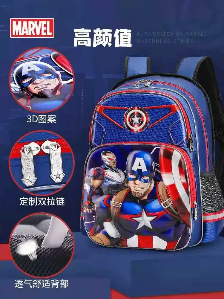 Disney New School Bag For Boys Primary Student Shoulder Orthopedic Backpack Spider Man Captain America Large Capacity Mochila