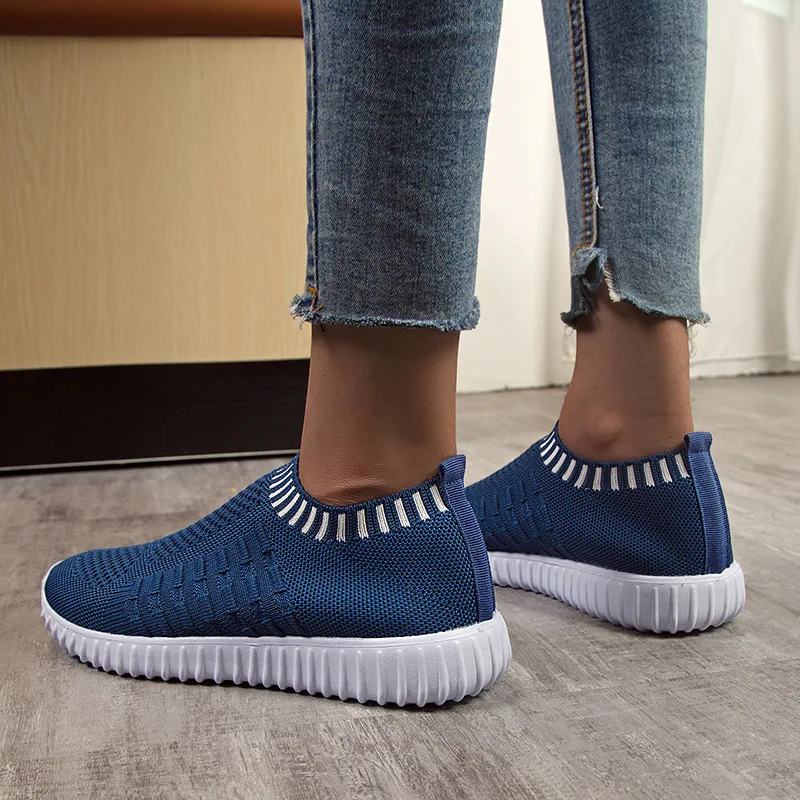 Женские кроссовки Minmclas женская вязаная Вулканизированная обувь слипоны