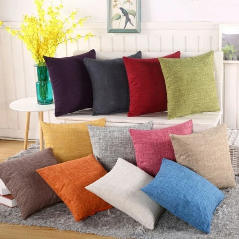 

Plain Cushion Cover Sofa Throw Pillow Cases Fashion Square Solid Color Linen Pillows Case Home Decorations Back Pillow Bedding