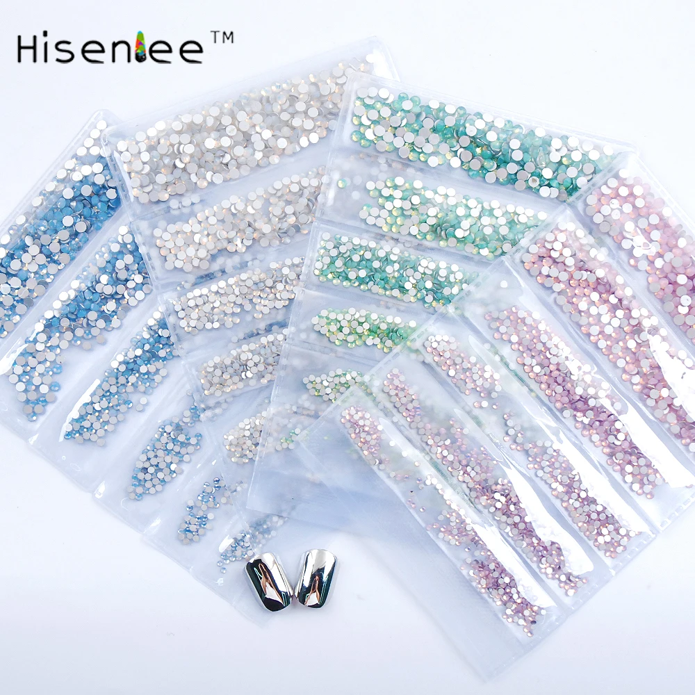 

Flat glass Rhinestones ss3-ss10 6sizes White Blue Pink Green Opal Nail Art Rhinestones Bottom Manicure 3D Nail Art Decoration