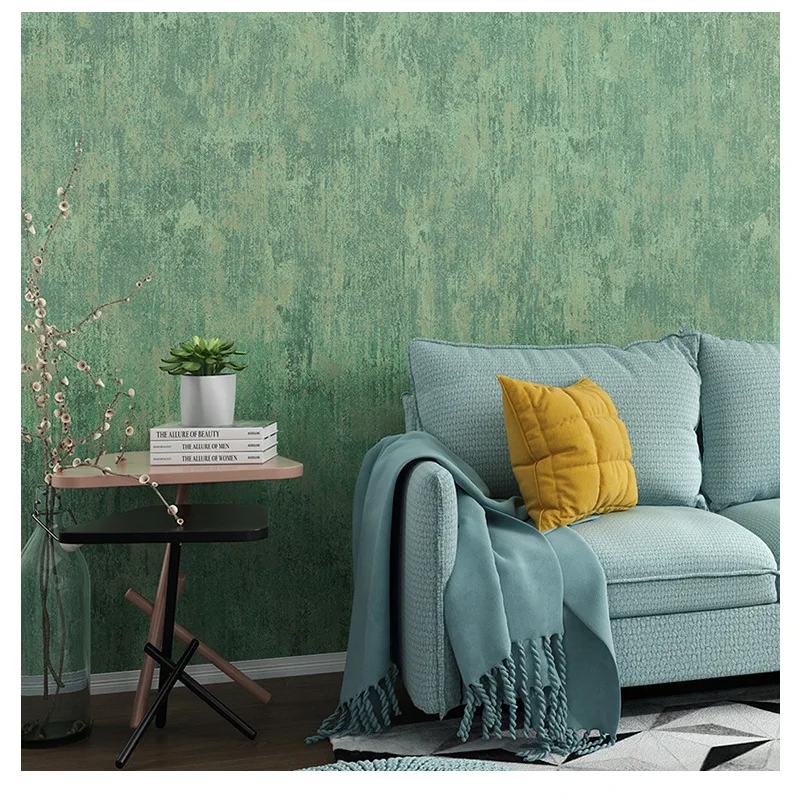 

American Country Dark Green Wallpaper Solid Color Retro Nostalgic Style Bedroom Living Room Non-Woven Background Wallpaper
