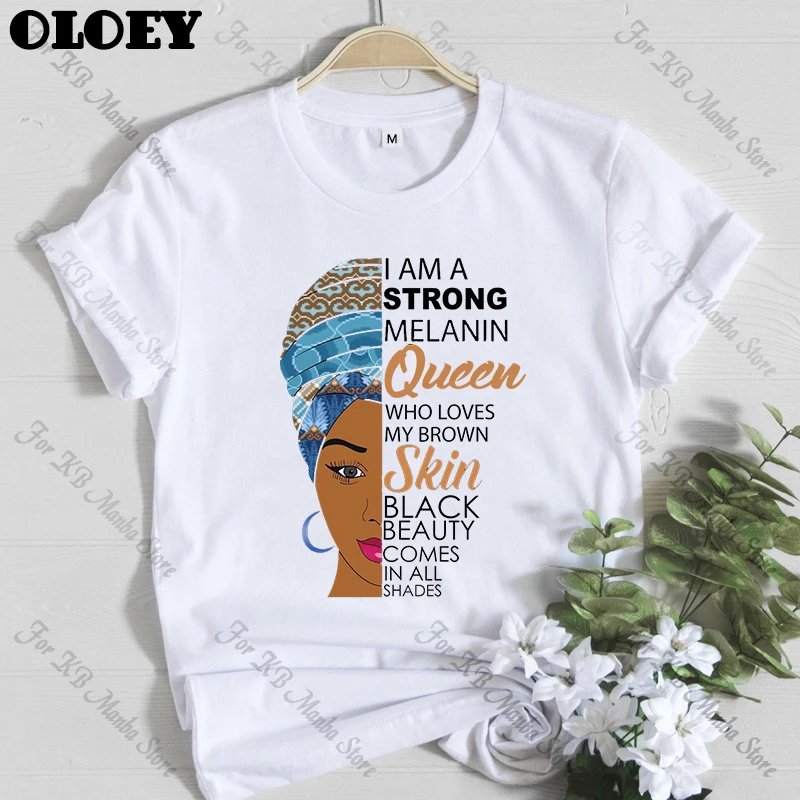Женская футболка с надписью I Am A Strong Melanin Queen|Футболки| |