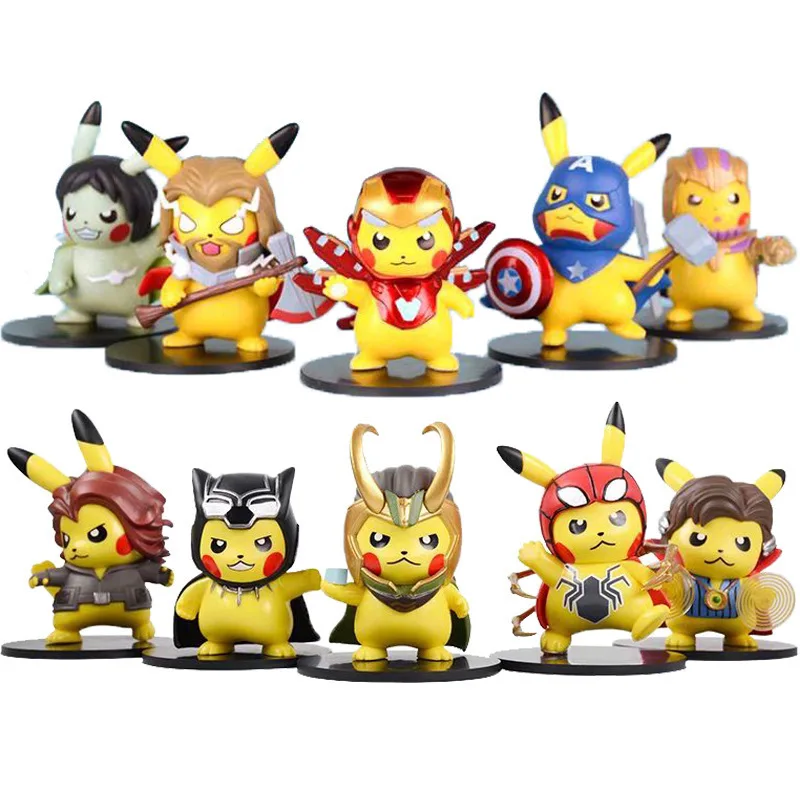

Pokemon pikachu COS Iron Man Captain America Q Version PVC Action model Collectible Revenge alliance Children birthday gifts