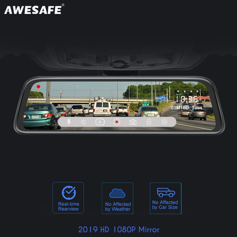 AWESAFE 10 ''IPS сенсорный экран 1080P Автомобильный видеорегистратор Двойной