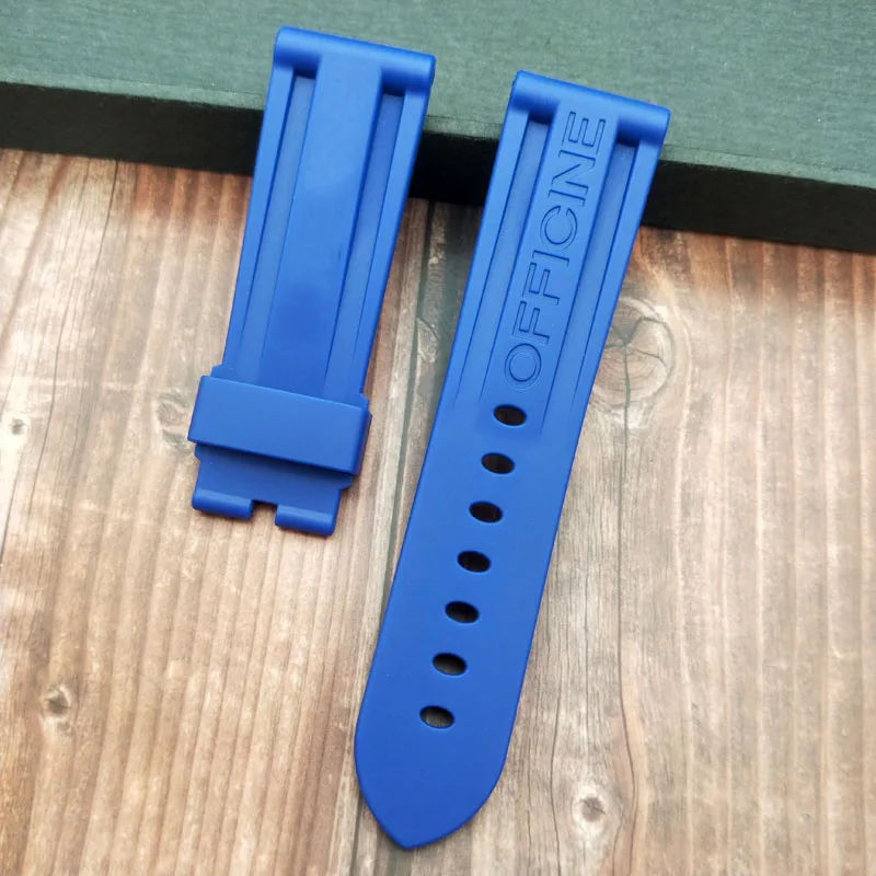24blue strap 24 мм 26 мм черный белый оранжевый Камуфляж красный синий зеленый серый мягкий водостойкий резиновый ремешок для часов для panerai ремень, булавка, пряжка бесплатный инструмент - Цвет ремешка: 24blue strap