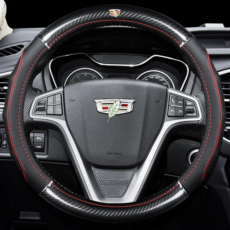 

Car Carbon Fiber Leather Steering Wheel Cover for Cadillac XT4 XT5 XT6 ESCALADE CT4 CT4-V CT5 CT5-V LYRIQ ATS Car Styling