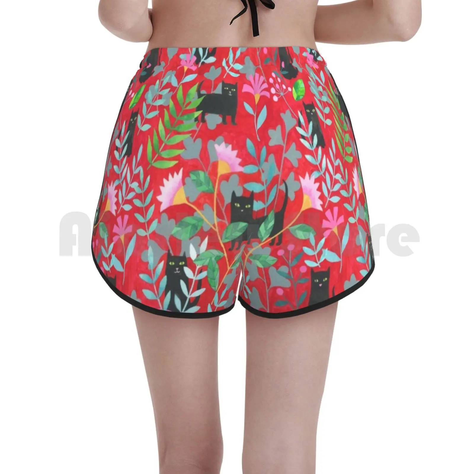 Женские шорты для плавания Lucky пляжные с рисунком черных кошек сада повторным