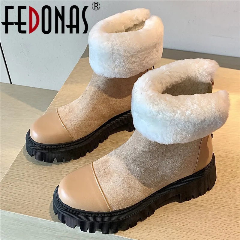 

FEDONAS Snow Boots Women Ankle Boots Genuine Leather Back Zipper Concise Working Casual Outdoor Shoes Woman 2022 Winter Warm New