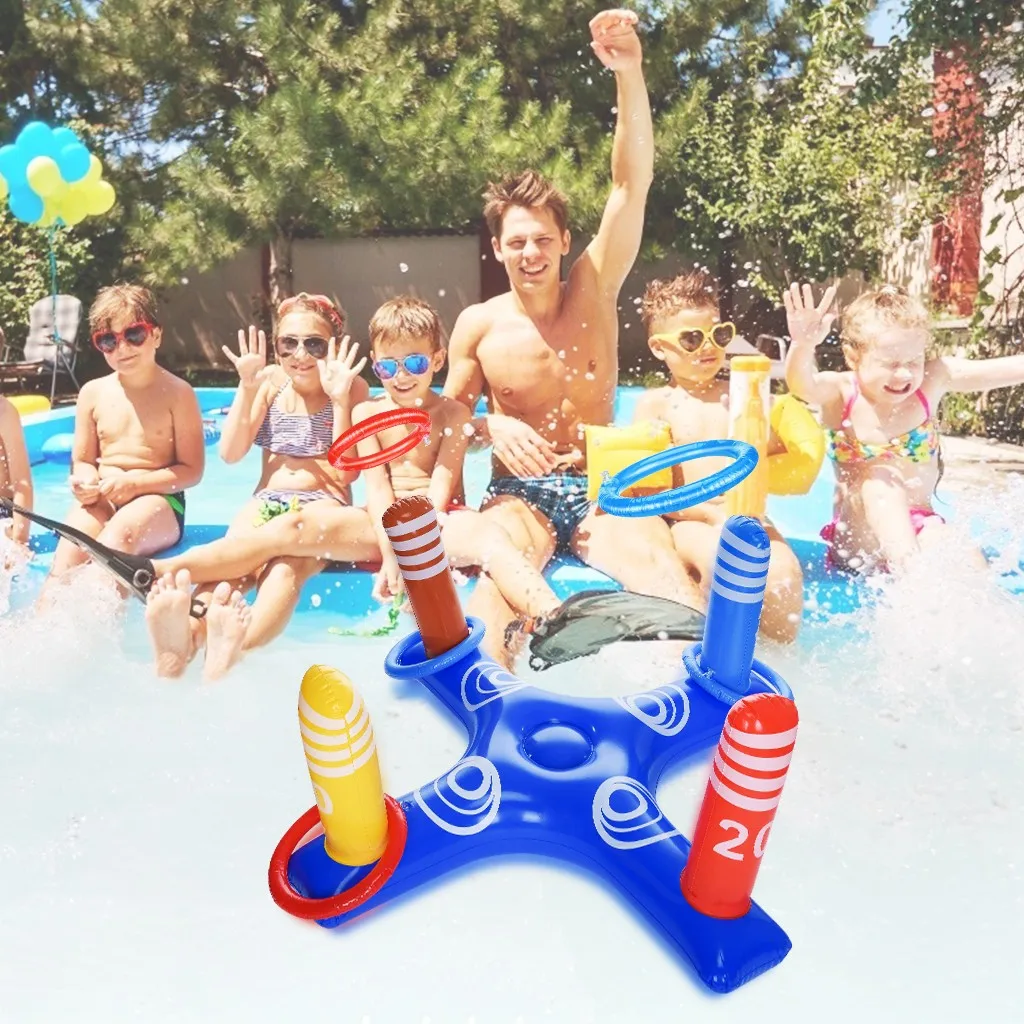 

Adults Kids toys Inflatable Ring Toss Pool Game Toys Floating Swimming Pool Ring with 4 Pcs Rings Float Water Party Toy