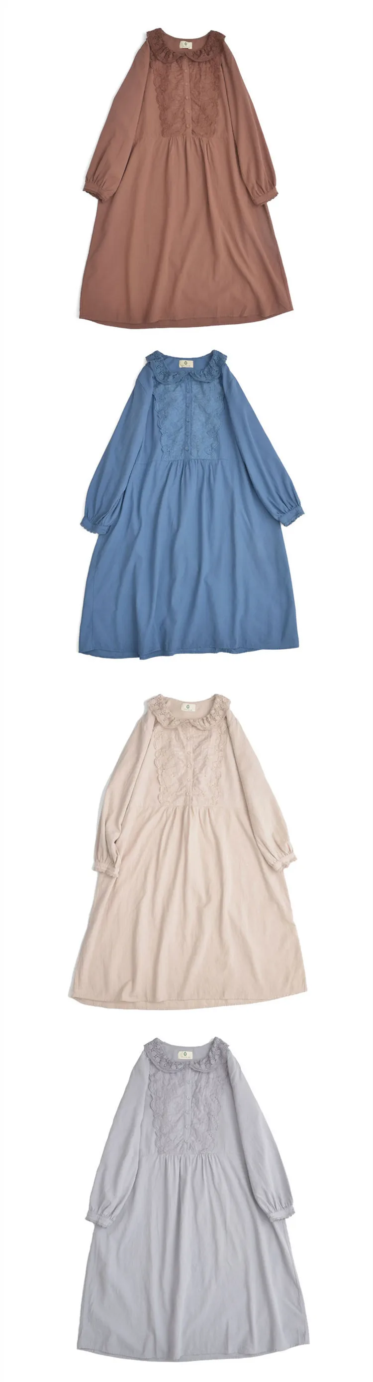 

Lamtrip Unique 2021 Spring Cotton 100% Lacing Lace Patchwork Japanese Mori Girl Dress Loose Casual Vintage