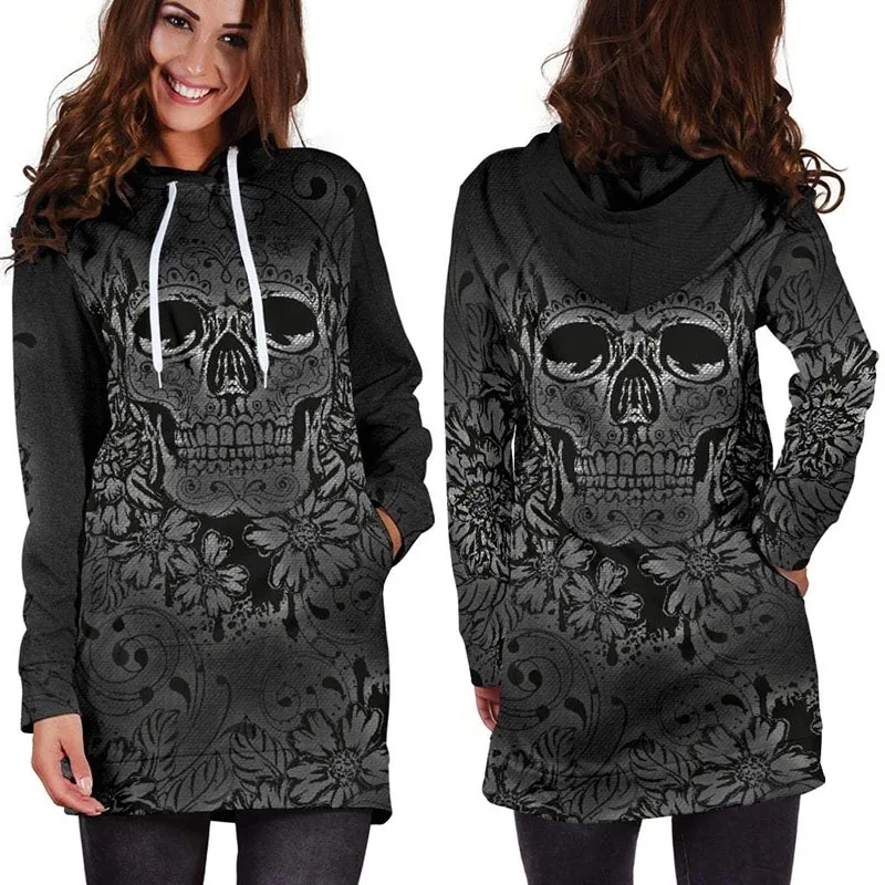 Цветочные худи с черепом платье Женский Уличная пуловер Толстовка Топы 2019
